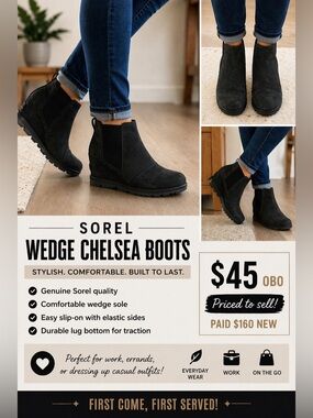 Sorel Black Wedge Chelsea Boots